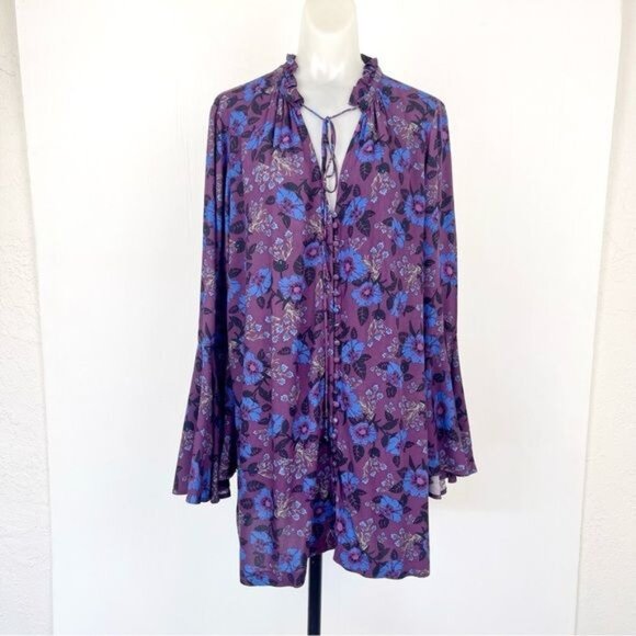 Free People Magic Mystery Print Tunic Dress Floral Boho Dress bell sleeves small - Picture 2 of 10